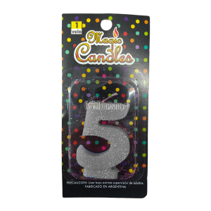 Vela Gibreada Numero 5 Color Plateado Magic Candles