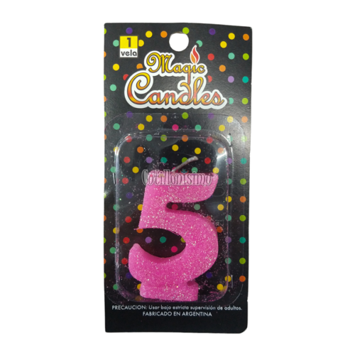 Vela Gibreada Numero 5 Color Rosa Magic Candles
