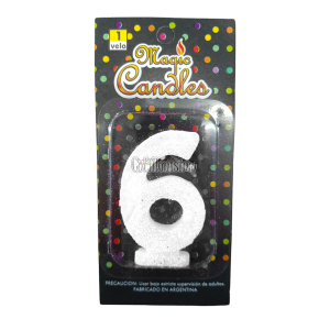 Vela Gibreada Numero 6 Color Blanco Magic Candles