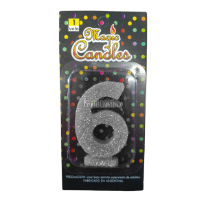Vela Gibreada Numero 6 Color Plateado Magic Candles