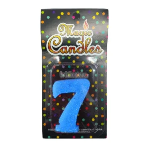 Vela Gibreada Numero 7 Color Celeste Magic Candles