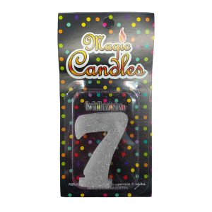 Vela Gibreada Numero 7 Color Plateado Magic Candles