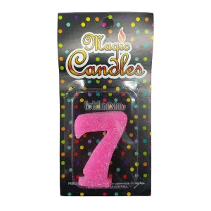 Vela Gibreada Numero 7 Color Rosa Magic Candles