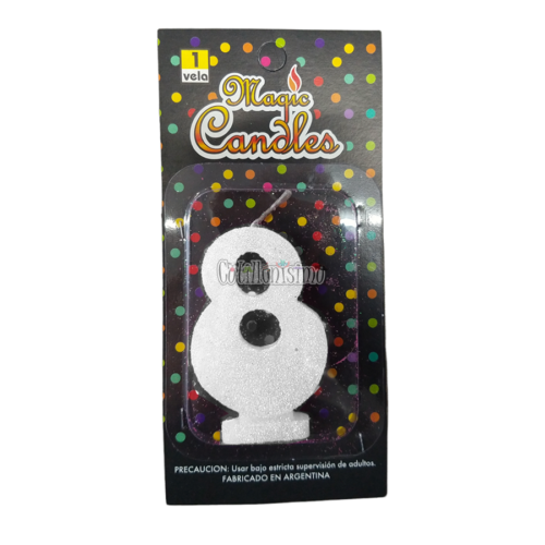 Vela Gibreada Numero 8 Color Blanco Magic Candles