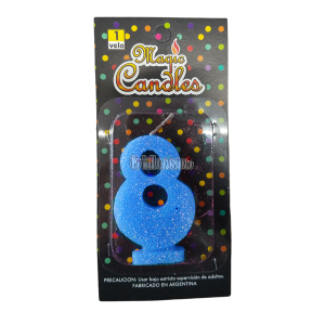 Vela Gibreada Numero 8 Color Celeste Magic Candles