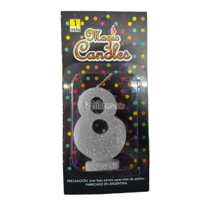 Vela Gibreada Numero 8 Color Plateado Magic Candles