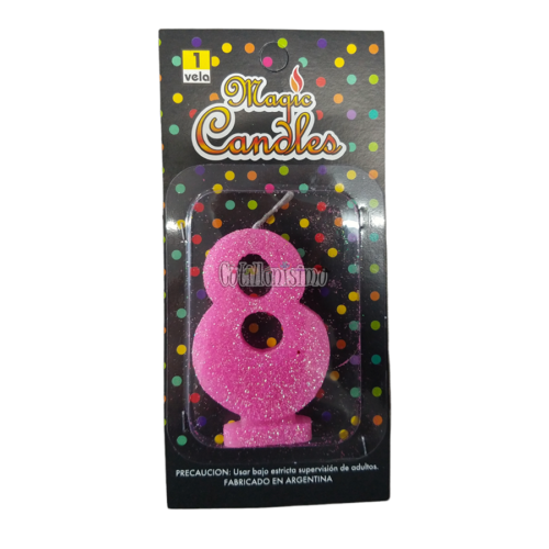 Vela Gibreada Numero 8 Color Rosa Magic Candles