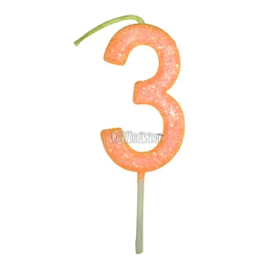 Vela Gibreada Numero 3 Color Naranja 11cm