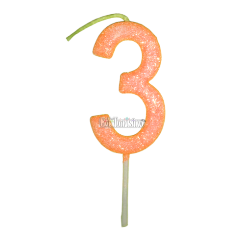 Vela Gibreada Numero 3 Color Naranja 11cm