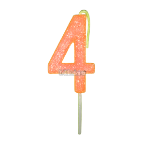Vela Gibreada Numero 4 Color Naranja 11cm