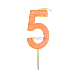 Vela Gibreada Numero 5 Color Naranja 11cm