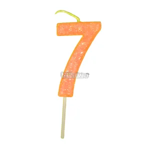 Vela Gibreada Numero 7 Color Naranja 11cm