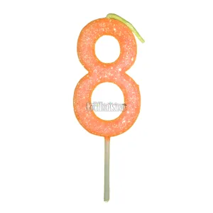 Vela Gibreada Numero 8 Color Naranja 11cm