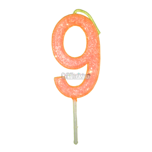 Vela Gibreada Numero 9 Color Naranja 11cm