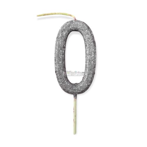 Vela Gibreada Numero 0 Color Plateado 11cm