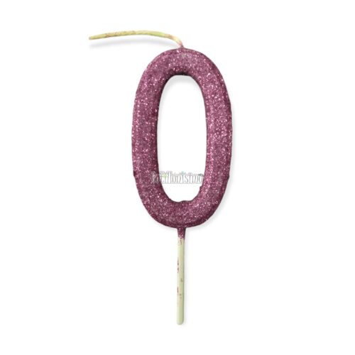Vela Gibreada Numero 0 Color Rosa Gold 11cm
