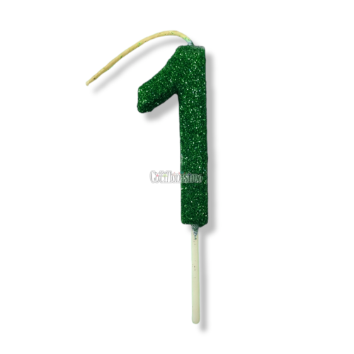 Vela Gibreada Numero 1 Color Verde Oscuro 11cm