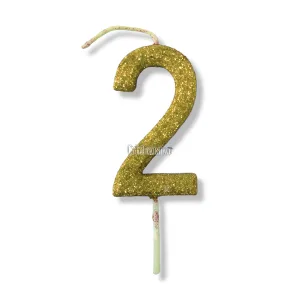 Vela Gibreada Numero 2 Color Dorado 11cm