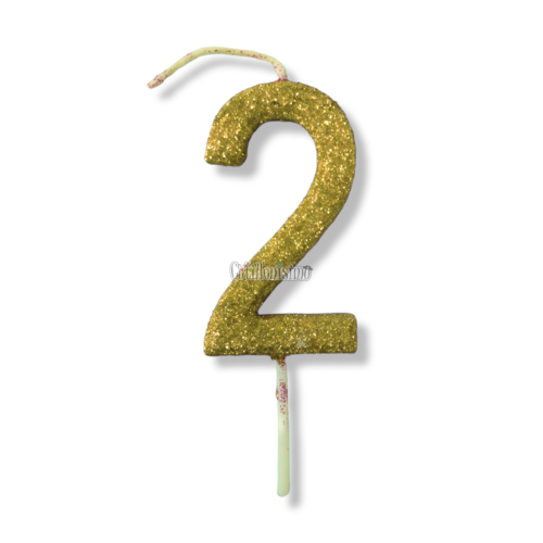 Vela Gibreada Numero 2 Color Dorado 11cm