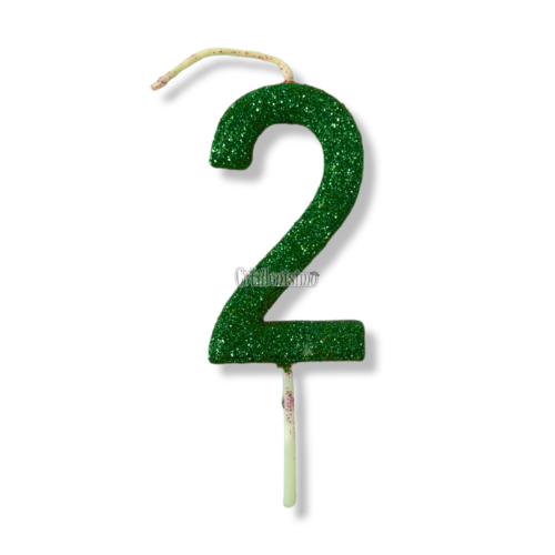 Vela Gibreada Numero 2 Color Verde Oscuro 11cm