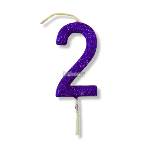 Vela Gibreada Numero 2 Color Violeta 11cm