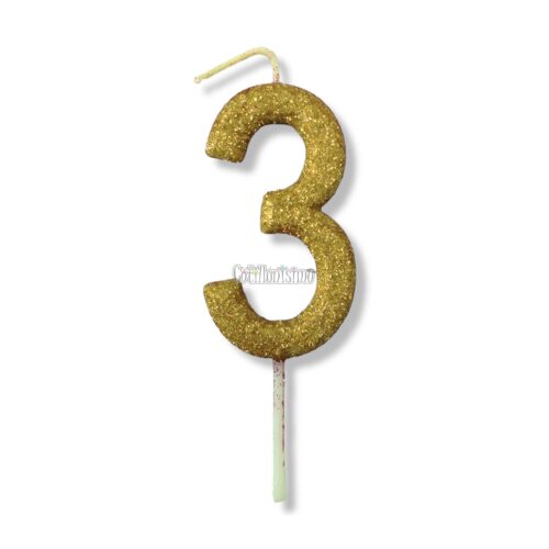 Vela Gibreada Numero 3 Color Dorado 11cm