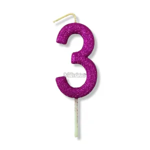 Vela Gibreada Numero 3 Color Fucsia 11cm