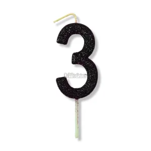 Vela Gibreada Numero 3 Color Negro 11cm