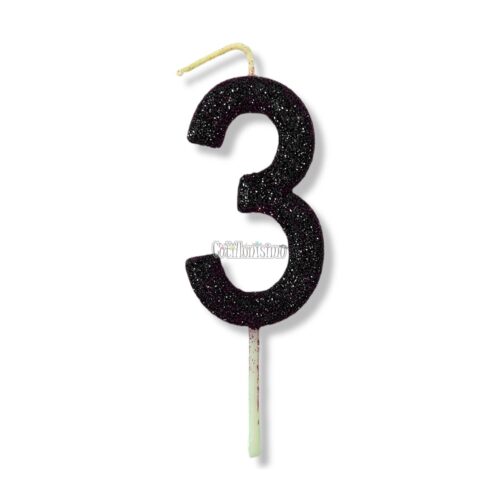 Vela Gibreada Numero 3 Color Negro 11cm