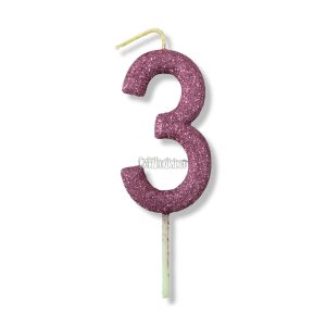Vela Gibreada Numero 3 Color Rosa Gold 11cm
