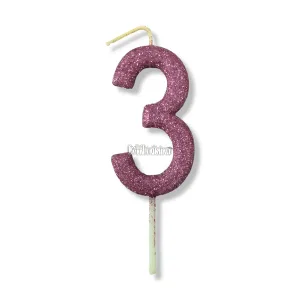Vela Gibreada Numero 3 Color Rosa Gold 11cm