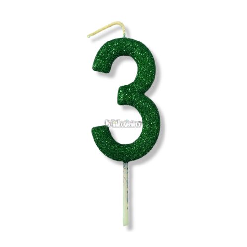 Vela Gibreada Numero 3 Color Verde Oscuro 11cm