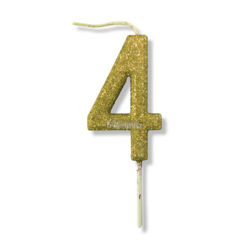 Vela Gibreada Numero 4 Color Dorado 11cm
