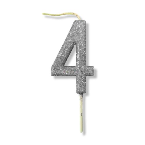 Vela Gibreada Numero 4 Color Plateado 11cm