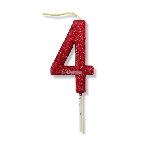 Vela Gibreada Numero 4 Color Rojo 11cm