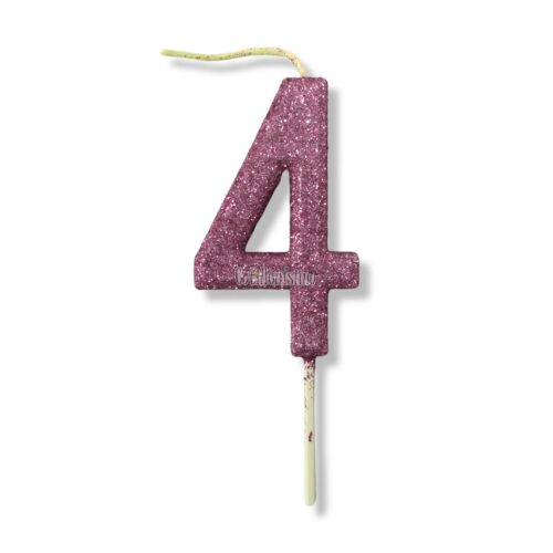 Vela Gibreada Numero 4 Color Rosa Gold 11cm