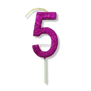 Vela Gibreada Numero 5 Color Fucsia 11cm