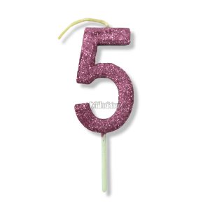 Vela Gibreada Numero 5 Color Rosa Gold 11cm