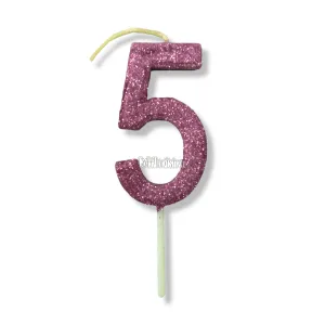 Vela Gibreada Numero 5 Color Rosa Gold 11cm