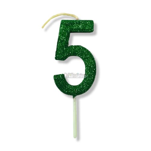 Vela Gibreada Numero 5 Color Verde Oscuro 11cm