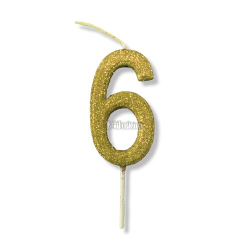 Vela Gibreada Numero 6 Color Dorado 11cm