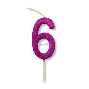 Vela Gibreada Numero 6 Color Fucsia 11cm