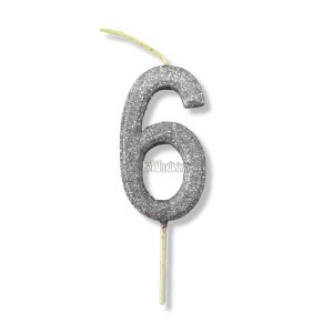 Vela Gibreada Numero 6 Color Plateado 11cm