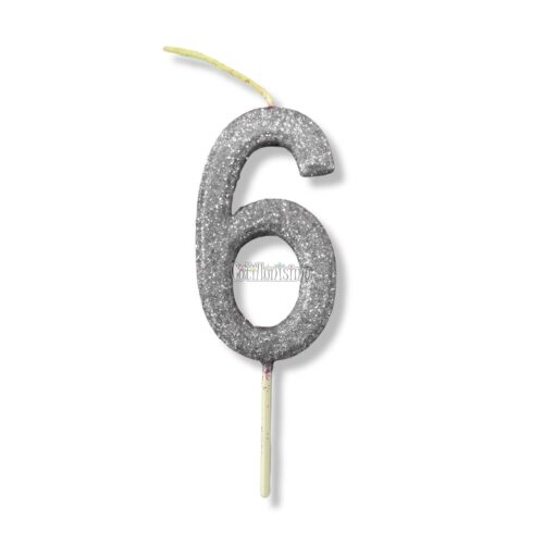 Vela Gibreada Numero 6 Color Plateado 11cm