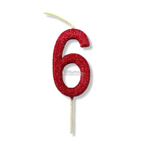 Vela Gibreada Numero 6 Color Rojo 11cm