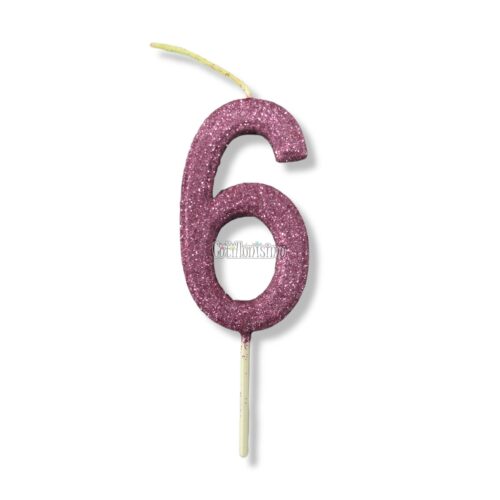 Vela Gibreada Numero 6 Color Rosa Gold 11cm