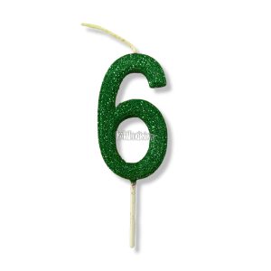 Vela Gibreada Numero 6 Color Verde Oscuro 11cm