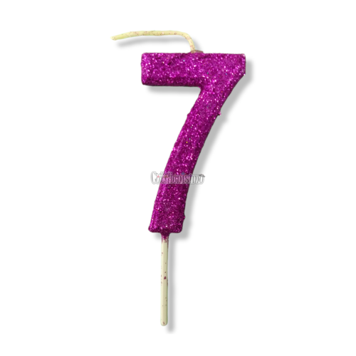 Vela Gibreada Numero 7 Color Fucsia 11cm