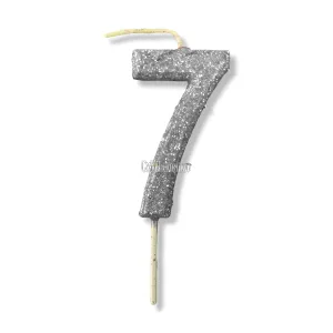 Vela Gibreada Numero 7 Color Plateado 11cm