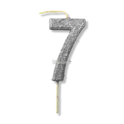 Vela Gibreada Numero 7 Color Plateado 11cm